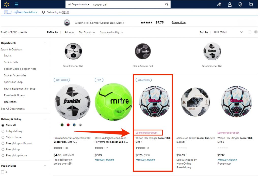 Walmart Sponsored Products Advertising Example