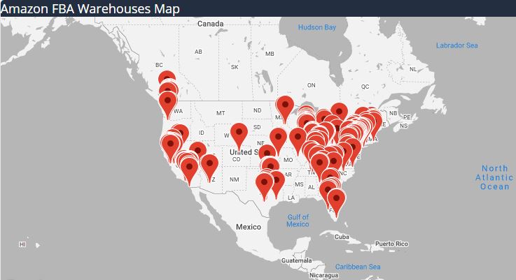 Amazon FBA Warehouses Map