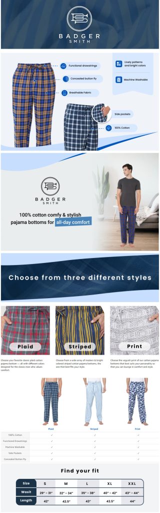 Amazon A+ Sample - Badger Smith Pajama Bottoms