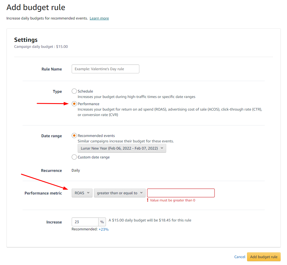 Amazon Sponsored Product Budget Rules - Performance-Based Rules