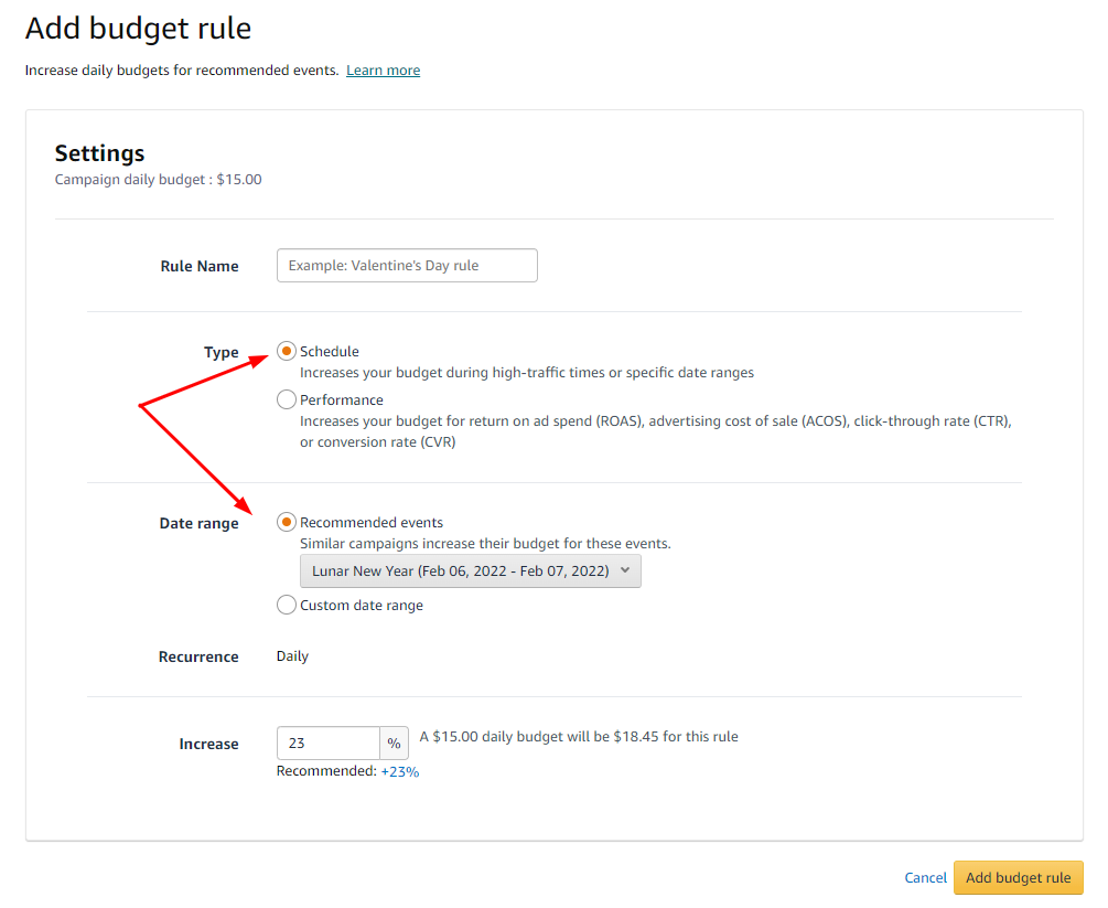 Amazon Sponsored Product Budget Rules - Schedule-Based Rules